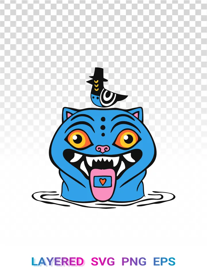 Derpy Blue Tiger Face SVG, K-Pop Demon Hunters PNG Cricut