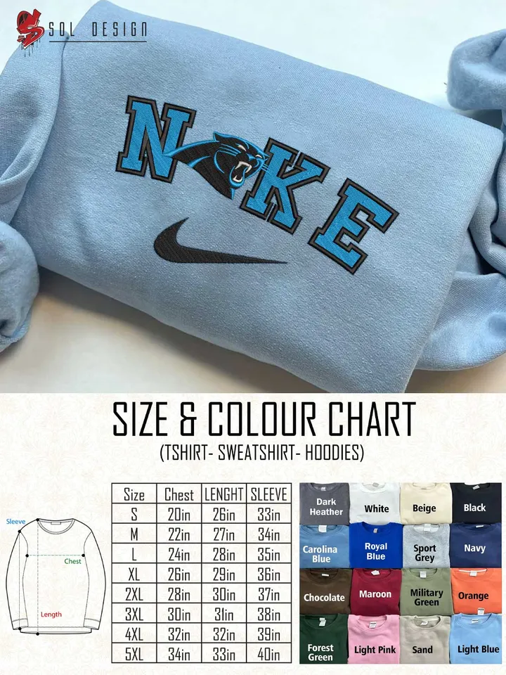 Ni.kee Carolina Panthers Embroidered Sweatshirt, NFL Panthers Embroidered T Shirt, NFL Embroidered Sweater, NFL Carolina Panthers Shirt, Football Embroidered Hoodie