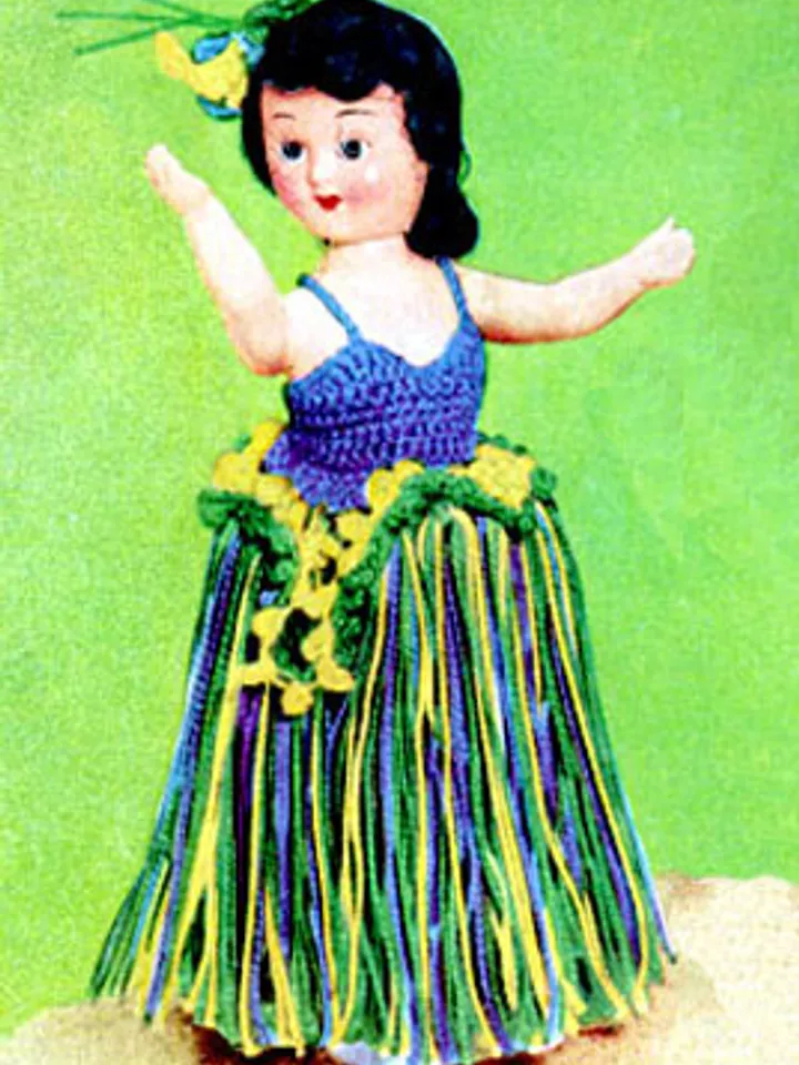 Vintage Crochet Pattern Dress for Doll South Sea Dancer Doll Digital Download PDF