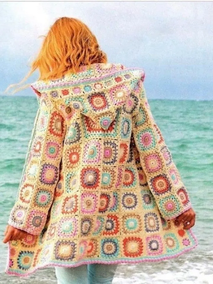 Size S-5XL cardigan Granny Squares crochet pattern, Hoodie granny squares ,Jacket coat Fingering / cardigan bid size