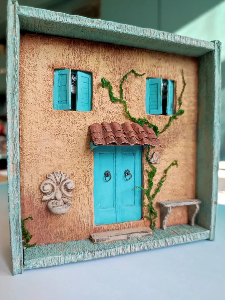 Shadow box 3D painting miniature on the wall Old Italian House