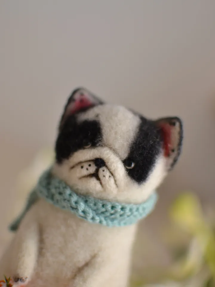 Handmade toy made of wool, French bulldog