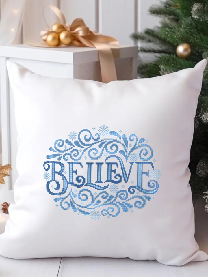 Believe christmas cross stitch pattern PDF download Believe cross stitch chart, Christmas pattern digital PDF, Christmas ornament #N158
