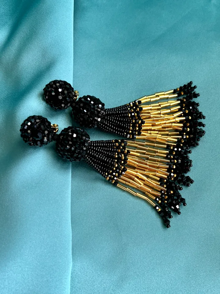 Gold Tone Beaded Clip Earrings