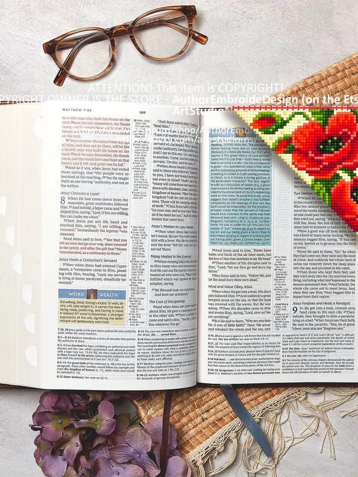 Corner bookmark poppies cross stitch pattern PDF download Red poppy flower cross stitch chart, Floral bookmark corner digital PDF #B194
