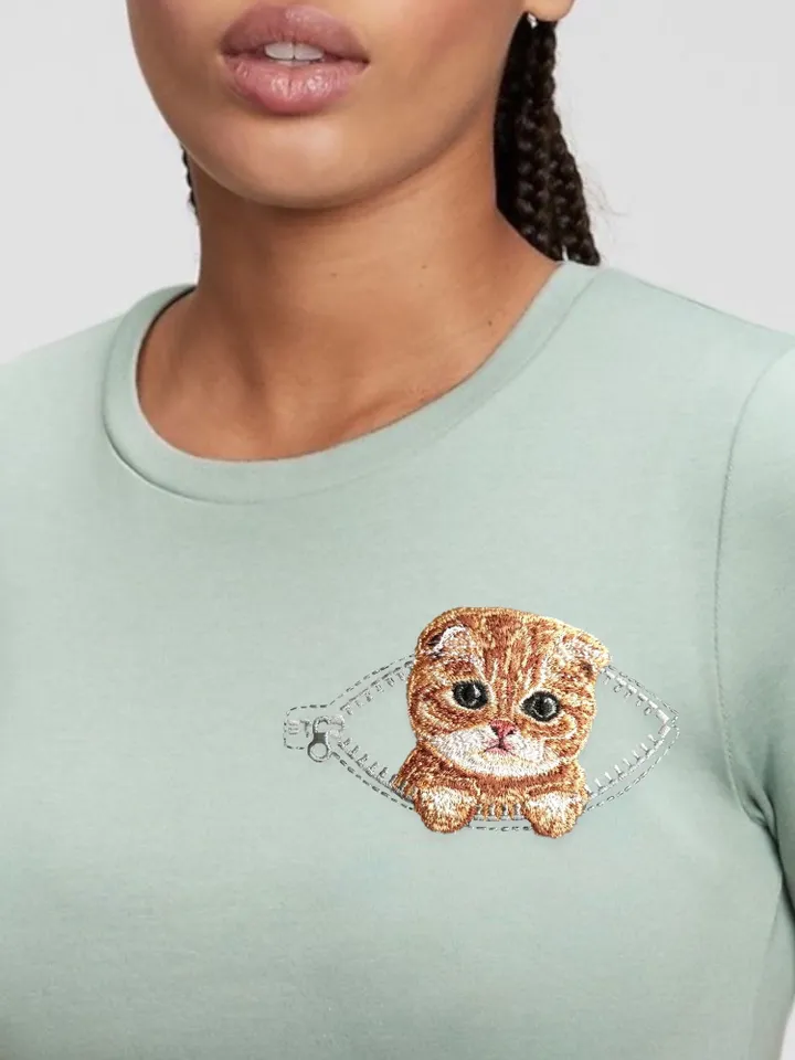 Kitten ginger in a zipper pocket Miniature realistic machine embroidery design Pet design kitten realistic pattern cat embroidery motif