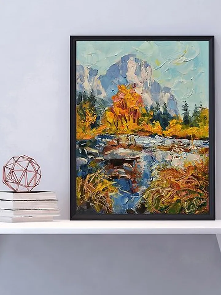 National Park Painting Mountains California Landscape America Yosemite Autumn