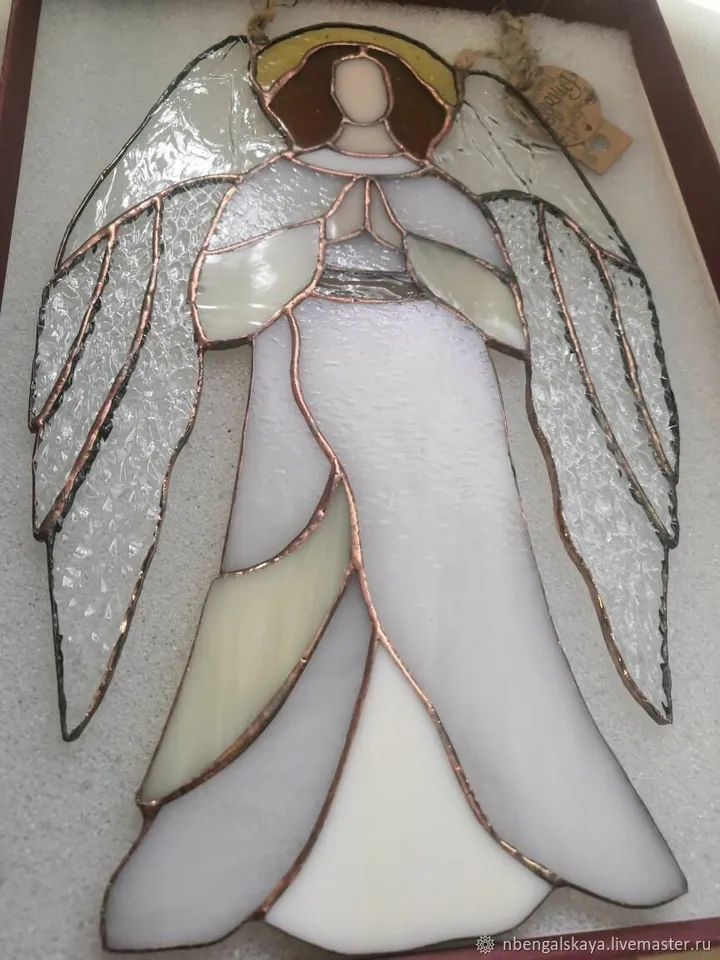 Angel's Prayer, Hanging decorations, Tiffany Stained Glass, Angel’s Prayer Ornament, Stained Glass Angel in Prayer, Tiffany Glass Angel Pendant, Praying Angel Suncatcher, Hanging Angel Figure, Guardian Angel Glass Ornament, Celestial Angel Window Charm