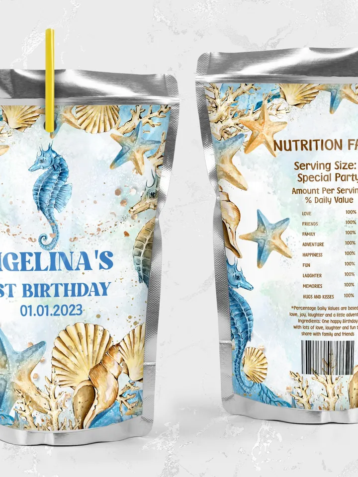 Editable juice label ONEder the Sea First Birthday Label; Under the Sea Party; Ocean Party Birthday Template Instant Download; SE1