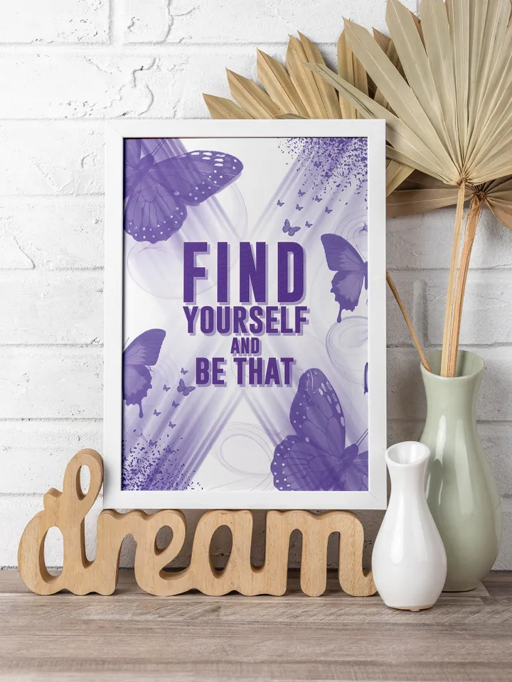 Find Yourself and Be That Printable Wall art, Motivational Quotes, Watercolor print abstract, Butterfly print, Inspirational Quotes Posters