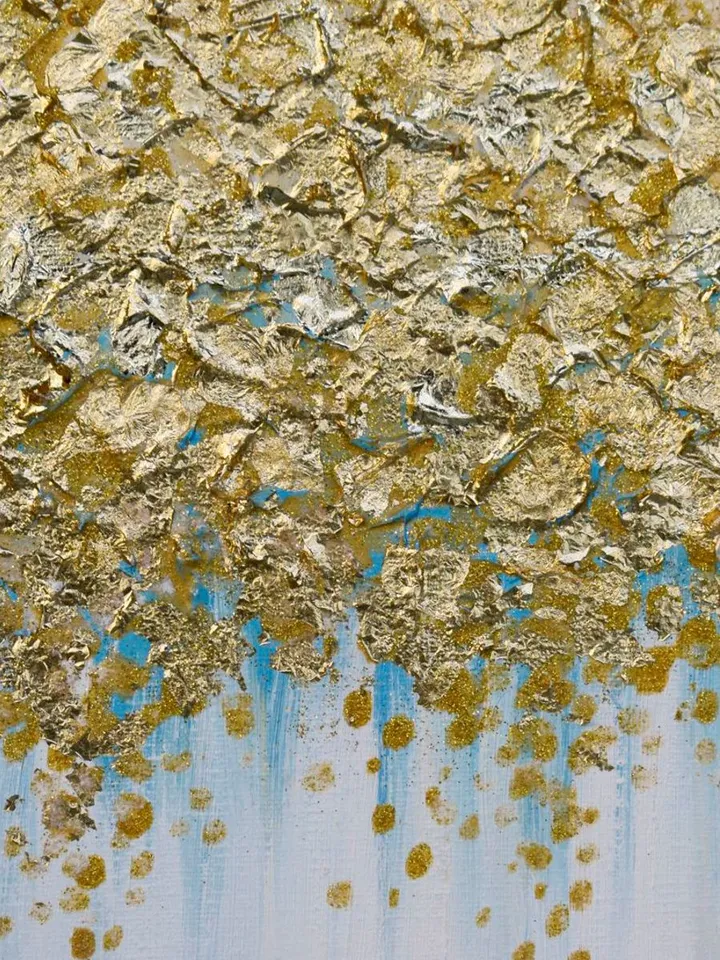 Gold and White Abstract Wall Art Gold leaf Oil Painting on Canvas Abstract painting Above bed decor