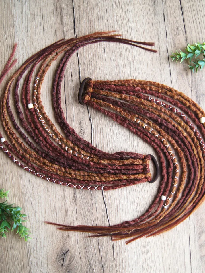Red dreadlock extensions on hair tie 2 Ponytail synthetic dreads bronze red auburn bohemian boho style Wig Hair Falls cosplay