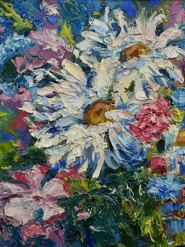 Daisy Painting Flowers Original Art Floral Impasto Oil Small Artwork Picture