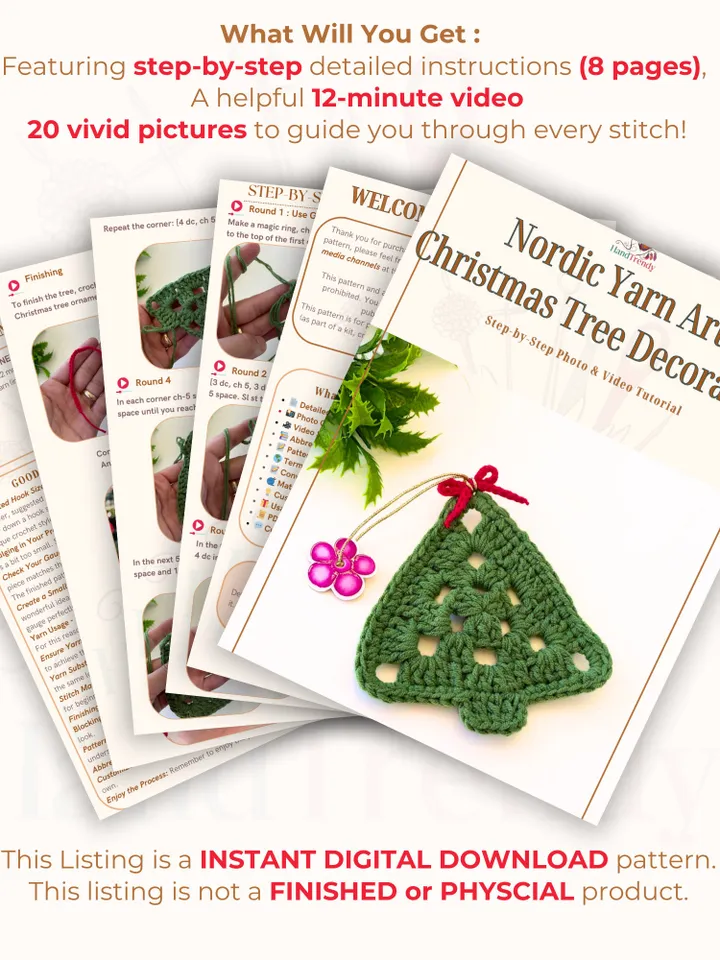 Nordic Yarn Art Christmas Tree Decoration - Handmade Crochet Tree Ornament - Tree Crochet Pattern For Winter Crochet Decor