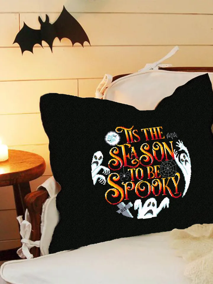 Halloween quotes cross stitch pattern download PDF Spooky ghost cross stitch chart, Tis the season to be spooky, Halloween cross stitch #H19