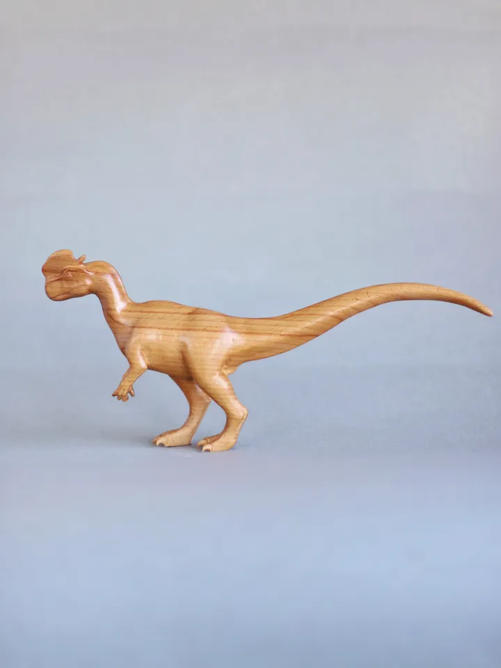 Wooden dinosaur Dilophosaurus, wooden hand carved sculpture