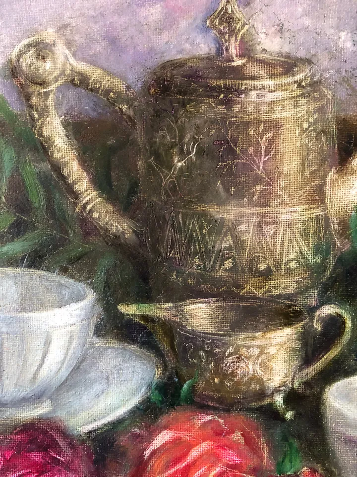 Still life Painting Original Oil Floral Still life Teacup Painting Breakfast Painting