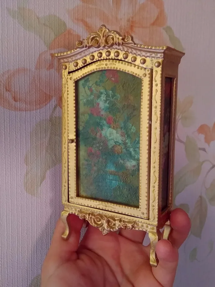 Golden Victorian Dollhouse Wardrobe. Doll Furniture. 1:12. Handmade.