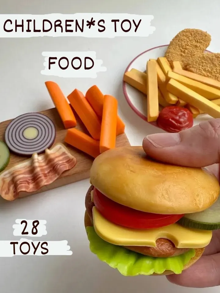 Set of Products for Children's Kitchen Hamburger 28 items