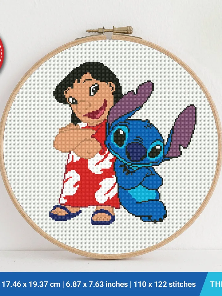 Lilo and Stitch Aloha cross stitch pattern, baby, Love Hawaii, Flower, nursery decor, counted, chart, gift DIY, embroidery, instant PDF