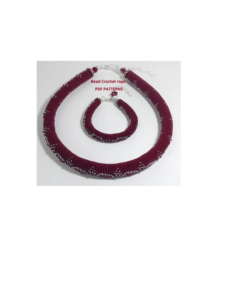 Bead crochet rope patterns for beading «Rubie» necklace and bracelet. PDF patterns, Instant Digital Download
