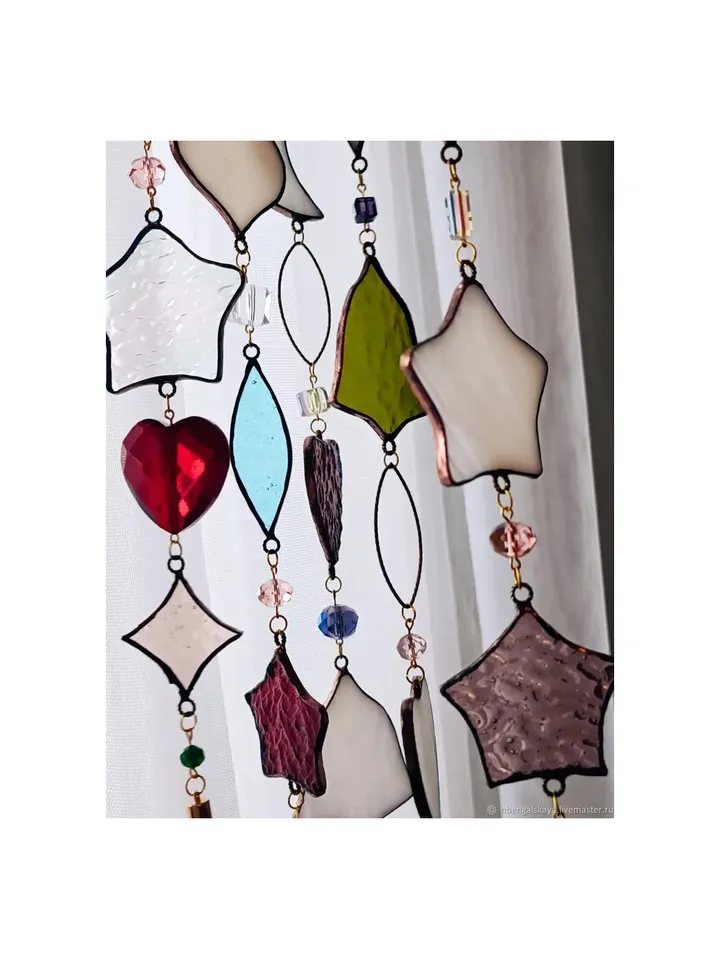 "Calm Chic" Collection, Tiffany-Style Glass Garlands, Tiffany Glass Garland Collection, Handmade Stained Glass Garland, Elegant Tiffany Style Home Decor, Art Glass Window Garland, Colorful Stained Glass Hanging Decor,Handcrafted Tiffany Technique Garland