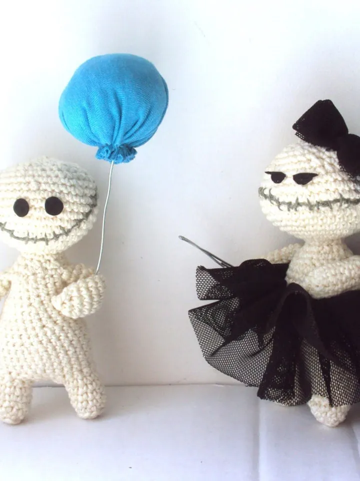 Handmade couple of zombies, crocheted zombies dolls with balloon, mental helth doll, therapy dolls