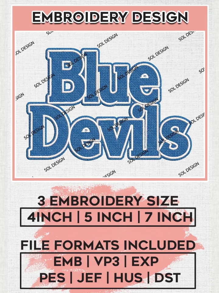 NCAA Blue Devils Team Writing Logo Embroidery Design Files, NCAA Duke Blue Devils Machine Embroidery, NCAA Teams, 3 sizes, NCAA Machine embroidery designs, Digital Download