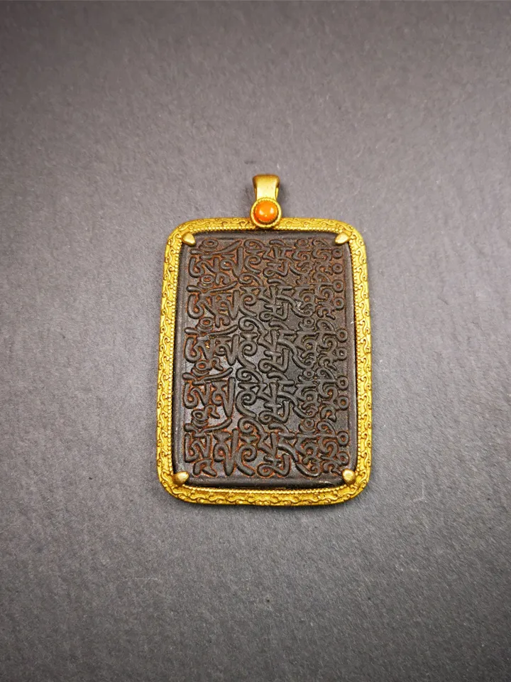 Gandhanra Handmade Tibetan Buddhist Amulet,Om Badge Pendant, Mantra of Om Mani Padme Hum, Made of Copper,2.52&quot;
