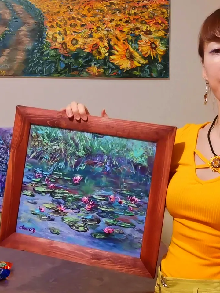 Water Lilies Pond Original Impasto Art Oil Painting Beach Artist Svinar Oksana