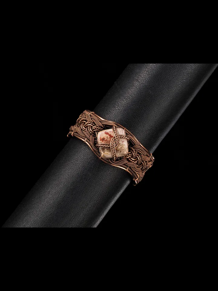 Copper wire wrapped jasper bracelet Unique woven copper wire bangle