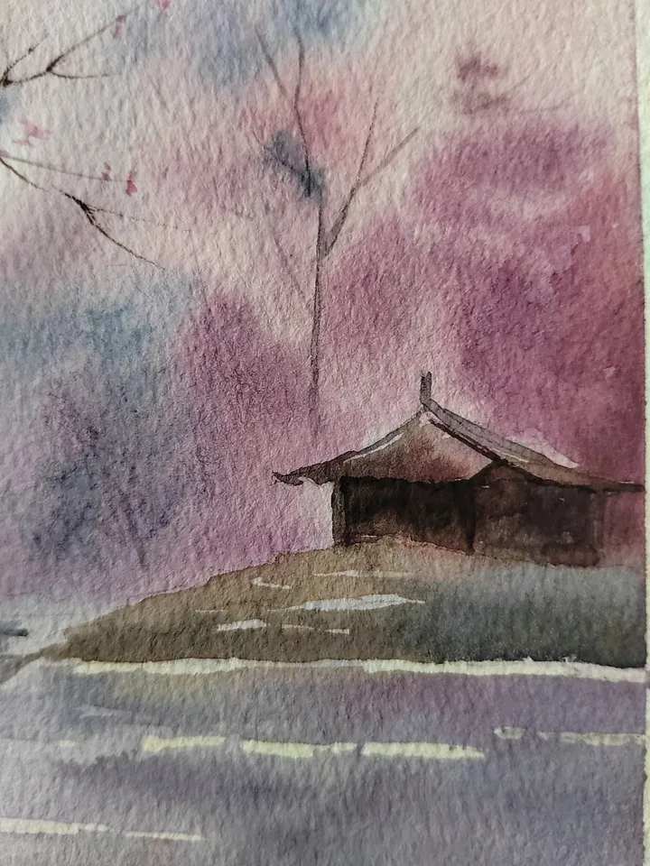 Original Watercolor Painting Japan Landscape Art Sakura blossoms Artwork 27x39 cm by SoftWaves
