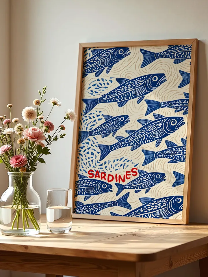 Sardines Print Sardine Tin Vintage Poster Retro Sardine Wall Art Fish Print Eclectic Wall Art Colorful Kitchen Art Maximalist Poster Digital