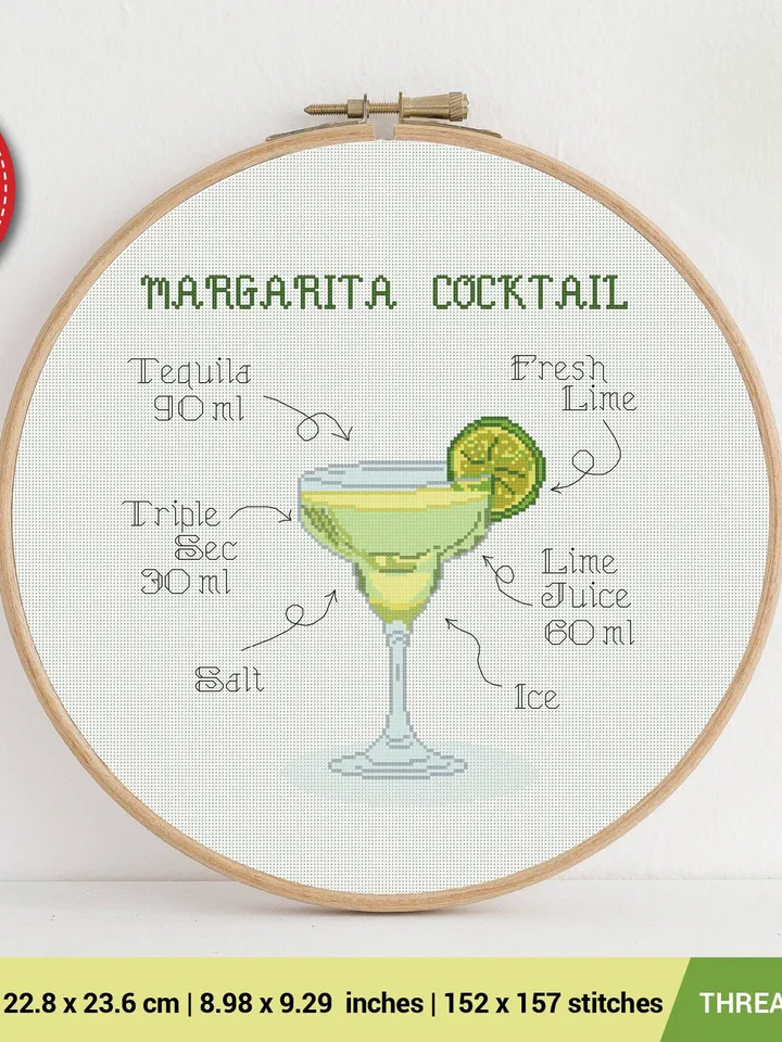 Margarita Cocktail Cross stitch pattern | Embroidery Pattern | Instant Download | Embroidery Designs