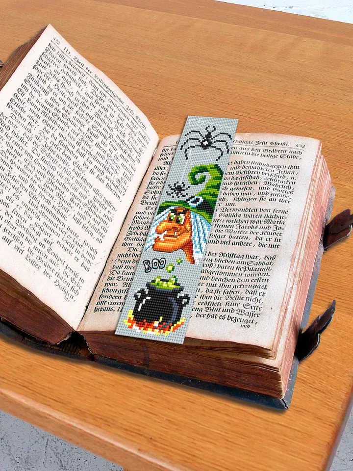 Halloween bookmark cross stitch pattern PDF download Witch cross stitch chart, Handmade bookmark pattern digital, Magic witch potion #B220