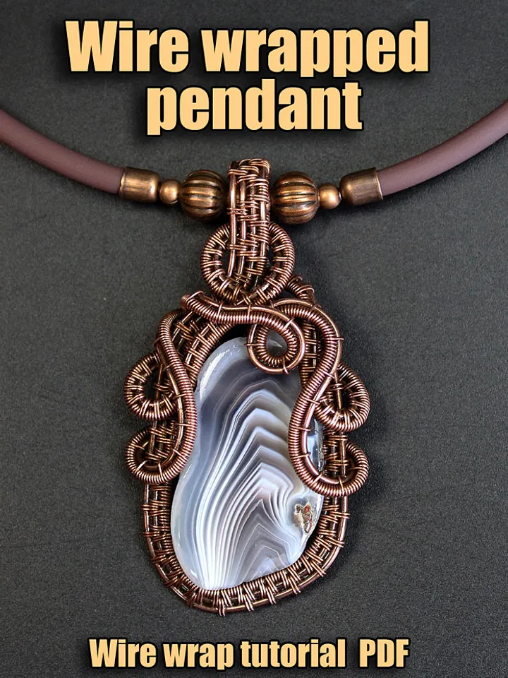 Wire Wrap pendant step by step tutorial PDF. Handmade Wire jewelry.