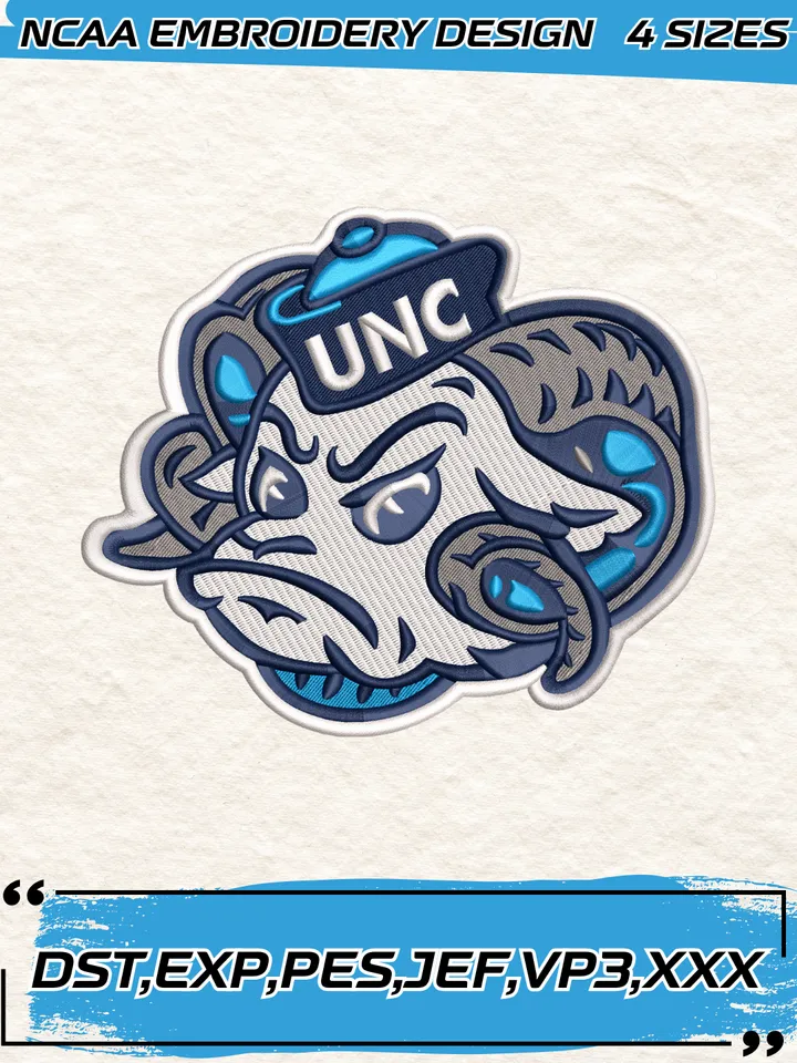 North Carolina Tar Heels Embroidery Designs,NCAA Logo Embroidery Design,Machine Embroidery Design File,4 Sizes, Digital Download