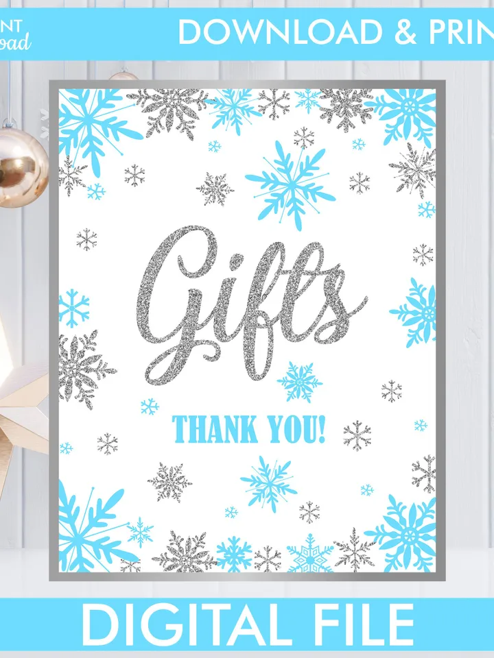 Winter Onederland Signs, Winter Onederland Birthday Boy Decorations, Blue Silver Snowflakes First Birthday Decorations Instant Download