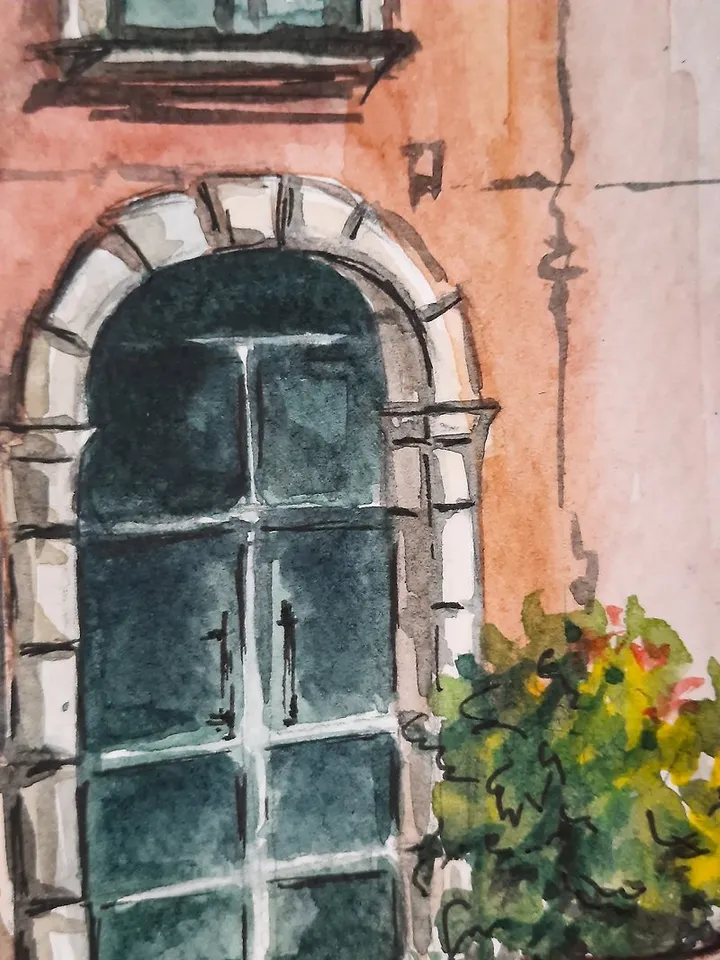 Watercolor painting Car painting Landscape Italy Cityscape Original painting