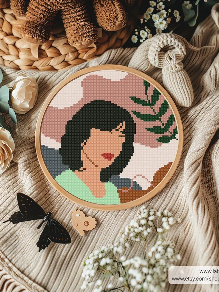 Woman 2 Boho Style cross stitch pattern, Floral, nature, girl, home decor, counted, chart, gift DIY, embroidery, beginner, instant PDF