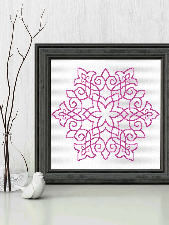 Flower mandala cross stitch pattern download PDF Monochrome mandala pattern digital Floral ornament embroidery Quick cross stitch chart #M82