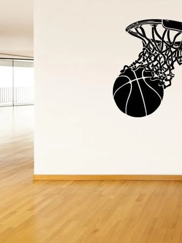 Basketball Wall Decal – Slam Dunk Vinyl Sticker for Boys Room, Teen Bedroom, Gym Art, Sports Decor, Removable Basketball Silhouette ik1227