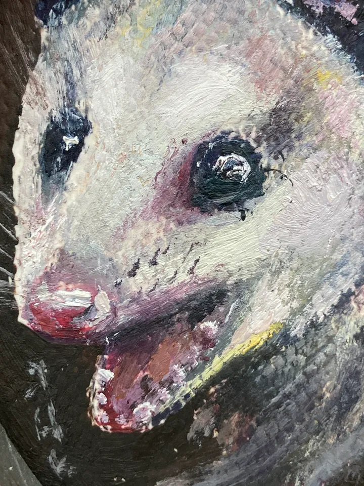 Opossum Oil Painting Original In Vintage Style Frame Small Framed Animals Wildlife Art