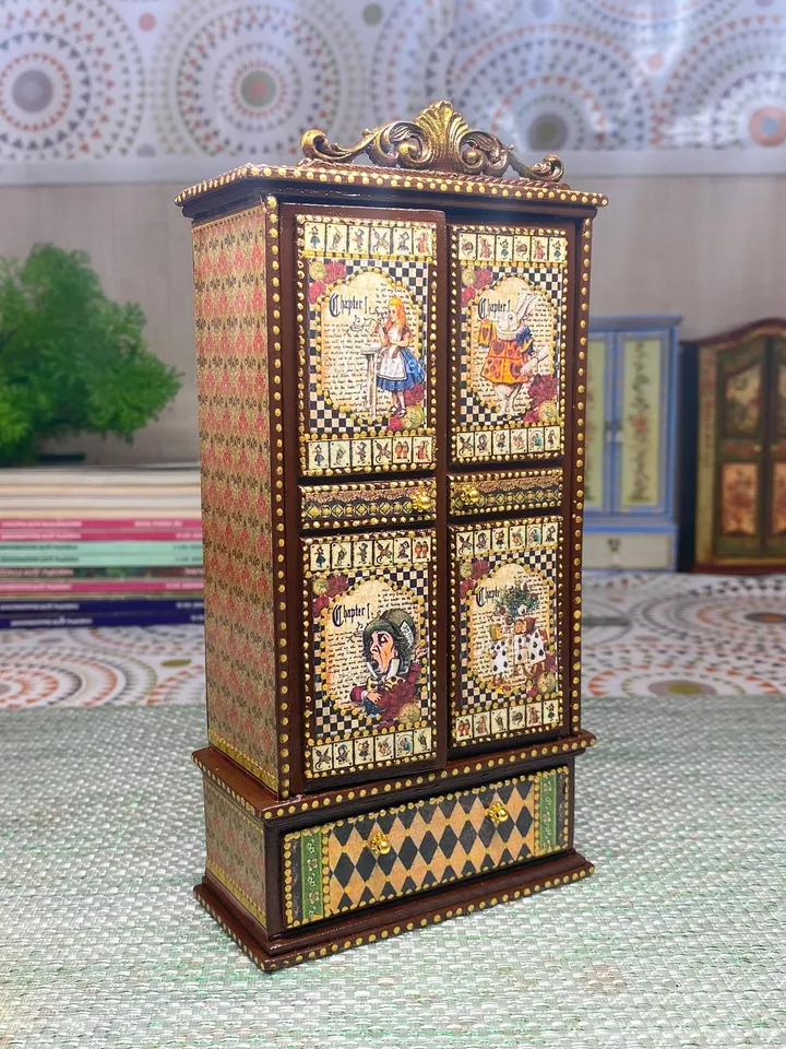 Handmade wardrobe. Doll furniture. Wardrobe based on the fairy tale "Alice". 1:12.