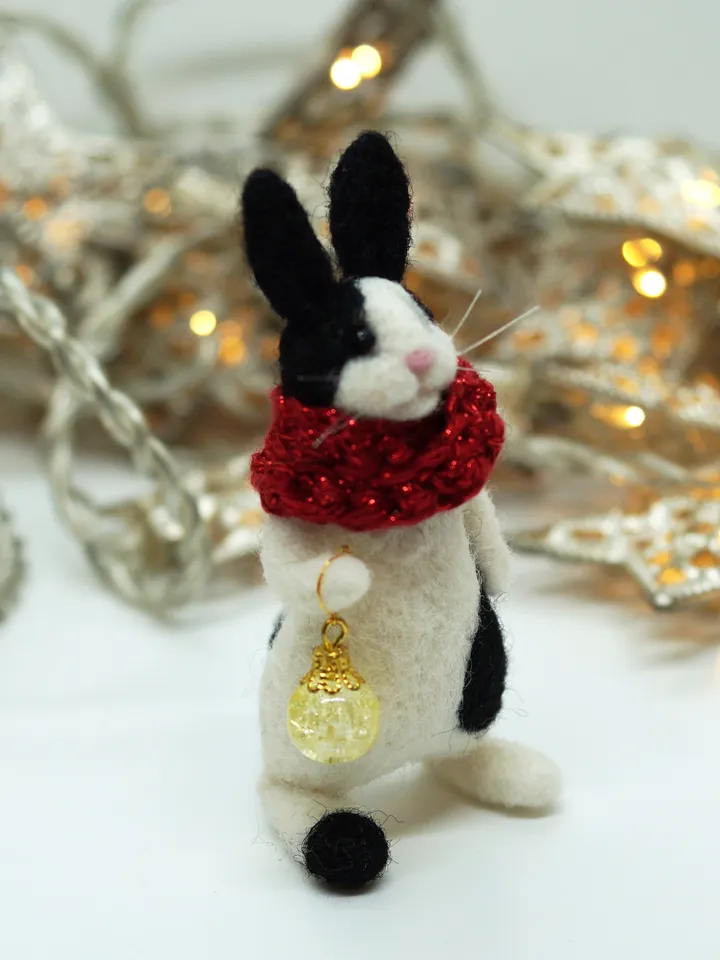 Oswald the rabbit, needle felted black and white rabbit, Christmas gift, made to order