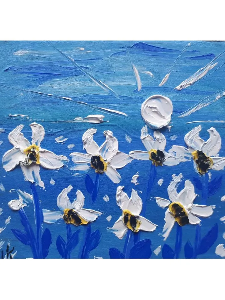 Irises Elegance Oil Art, Original Painting on Cardboard, Miniature Artwork 3D Textural Painting Modern