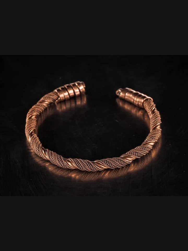 Woven copper wire cuff bracelet Antique style handcrafted copper jewelry