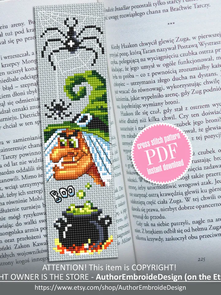 Halloween bookmark cross stitch pattern PDF download Witch cross stitch chart, Handmade bookmark pattern digital, Magic witch potion #B220