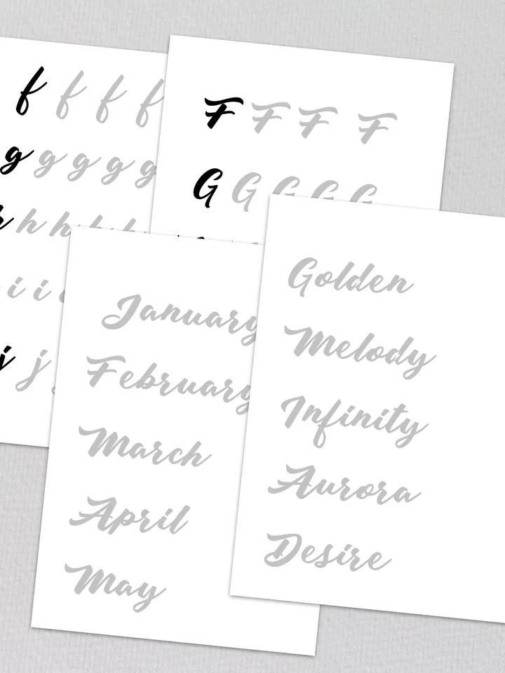 Calligraphy Practice Sheets, brush lettering, modern calligraphy