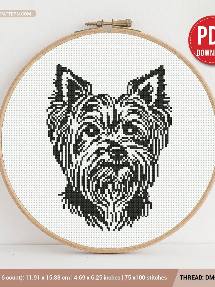 Yorkshire Terrier silhouette Cross stitch pattern, dog breed, puppy, animals, beginner counted, gift DIY, embroidery, instant PDF, Digital
